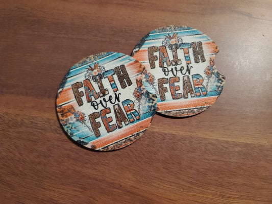 "Faith over Fear" car cup holder coasters