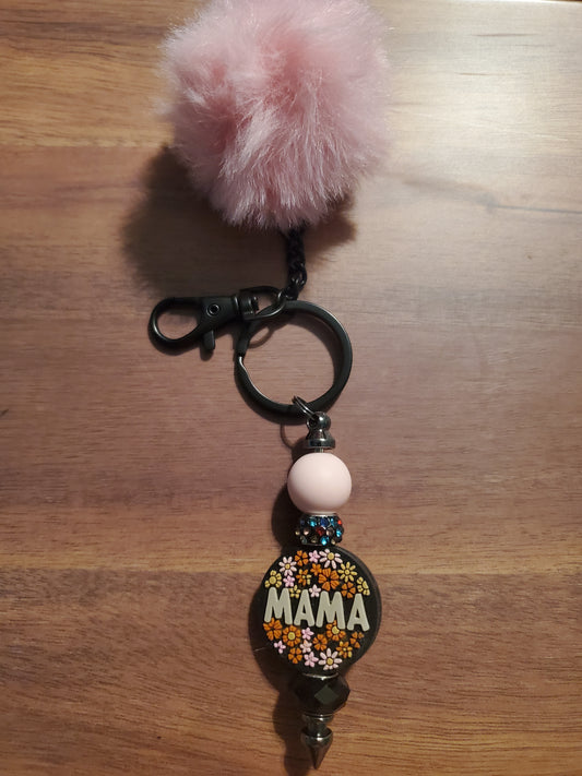 Mama flower beaded keychain