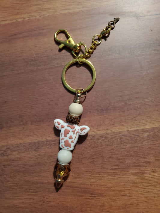 Beaded keychain cow head