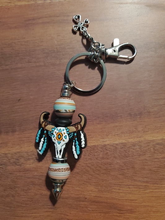 Western skull beaded keychain