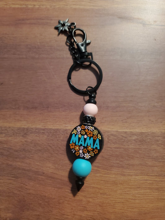 Mama flower beaded keychain