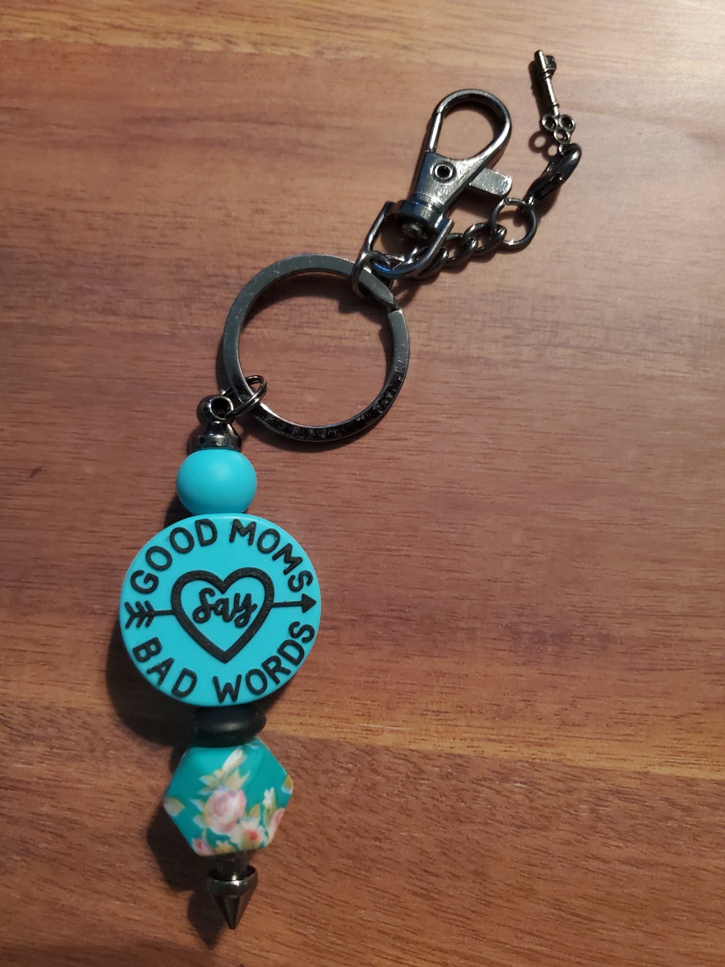 "Good moms say bad words" beaded keychain