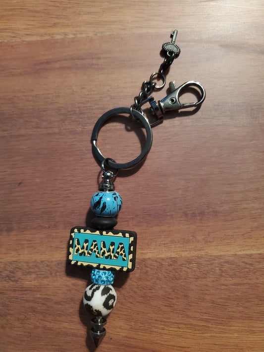 Mama square beaded keychain